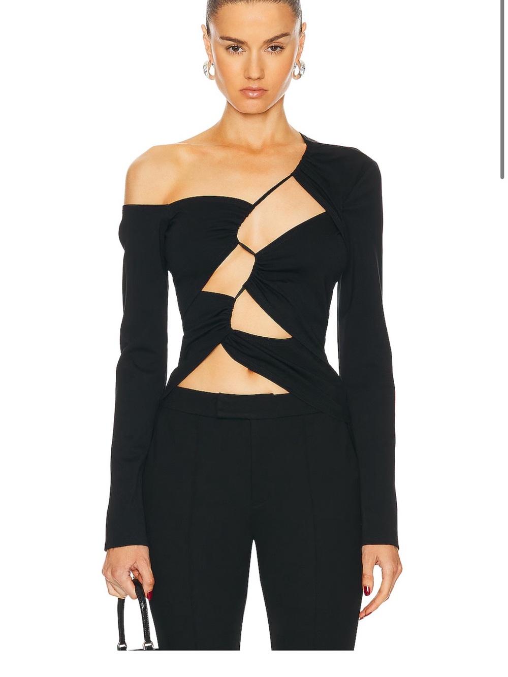 Asymmetrical Cutout Black Long-Sleeve Top
